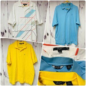 3 Sean John Mens Polos Yellow White Blue Short Sleeve Size 2XL Shirt Lot